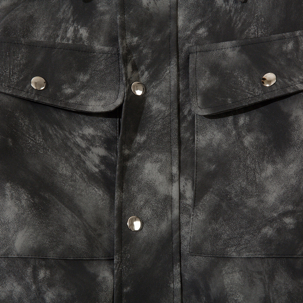 Tie-dyed Loose PU Leather Jacket For Men