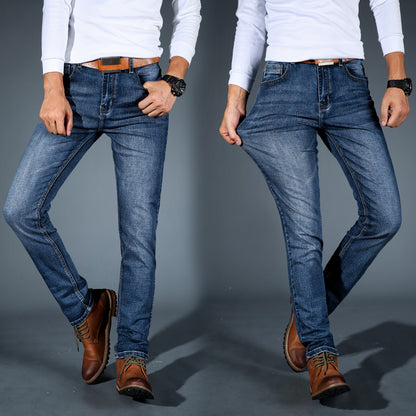 Mens Slim-fit Stretch Denim Jeans A Versatile Trendy Retro-tinged Korean-style Pair For Teens And Young Adults
