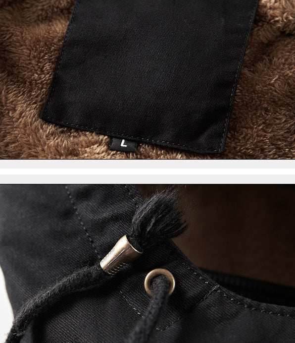 Men's winter jacket with thick cotton-blend fabric, stand-up collar, zipper front, loose fit, and solid color options for warmth and comfort in cold weather