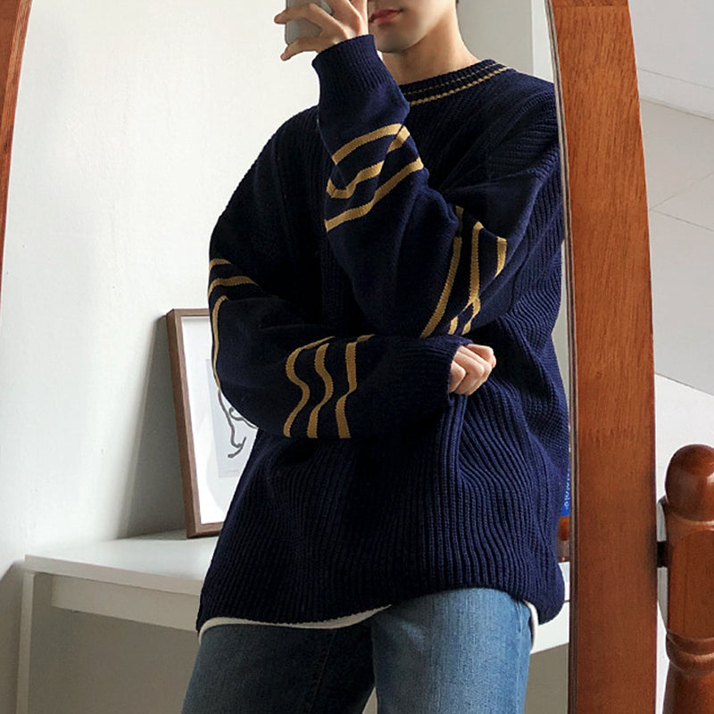 Winter Round Neck Sweater Men's Loose Lazy Style Sweater