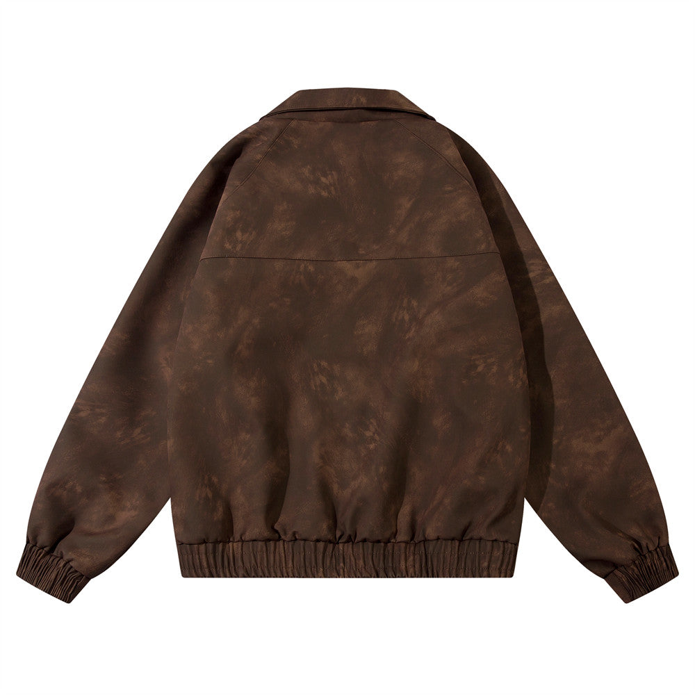 Tie-dyed Loose PU Leather Jacket For Men