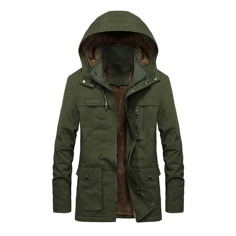 men's winter jacket thickened cotton-blend fabric loose fit stand-up collar zipper closure solid color
