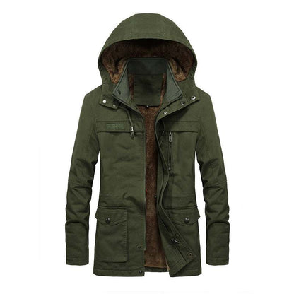 men's winter jacket thickened cotton-blend fabric loose fit stand-up collar zipper closure solid color