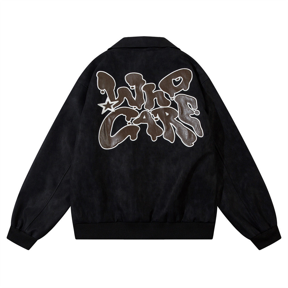 PU Leather Polo Collar Jacket Men