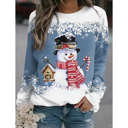 Snowman Printed Panel Loose Sweater