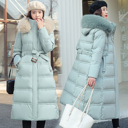 Womens Mid-length Below-the-knee Loose-fitting Padded Cotton Coat