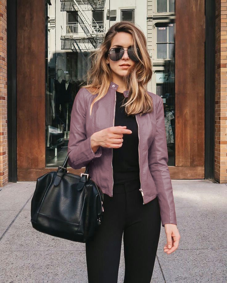 Autumn and winter women's fashion leather PU suit jacket