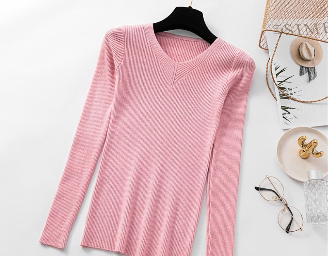Women's Knit V-neck Sweater Fall Winter Sweater