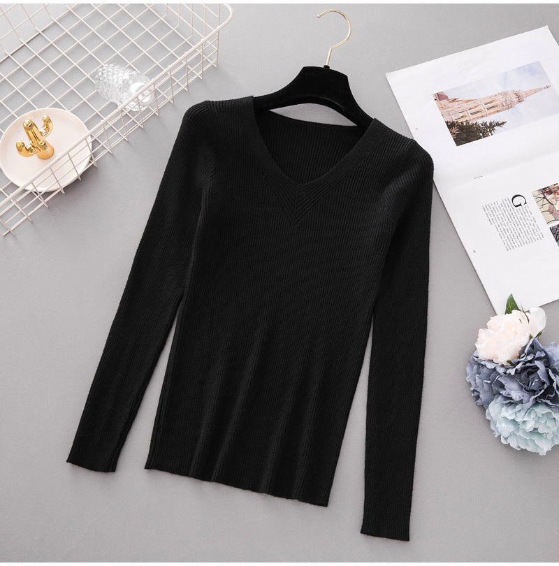 Women's Knit V-neck Sweater Fall Winter Sweater