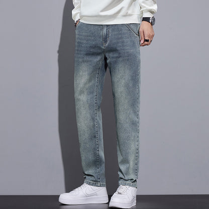 Mens Straight-Leg Loose-Fit Street-Style Wide-Leg Denim Jeans