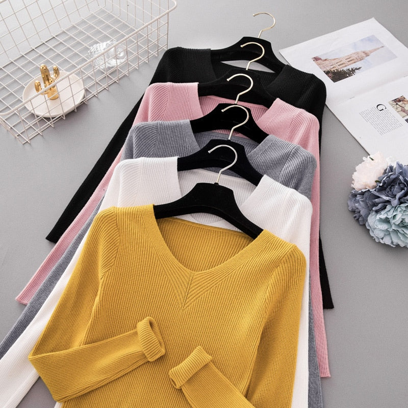 Women's Knit V-neck Sweater Fall Winter Sweater