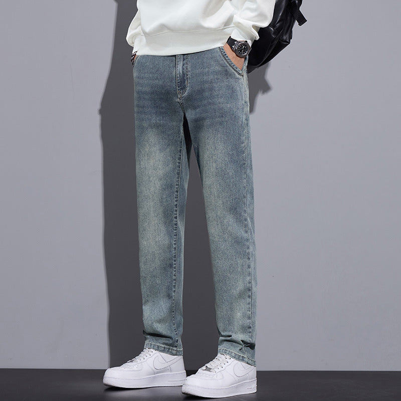 Mens Straight-Leg Loose-Fit Street-Style Wide-Leg Denim Jeans
