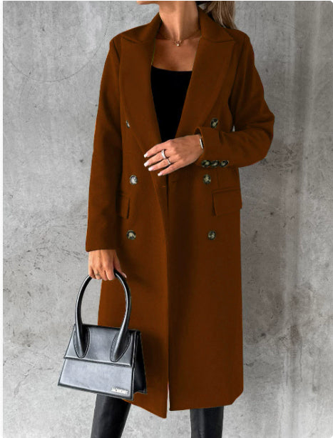 Color Long Sleeve Double Breasted Pocket