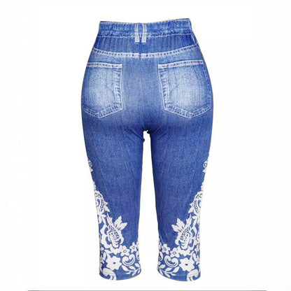 Womens Cowboy-Print Knitted Mid-Waist Casual Leggings