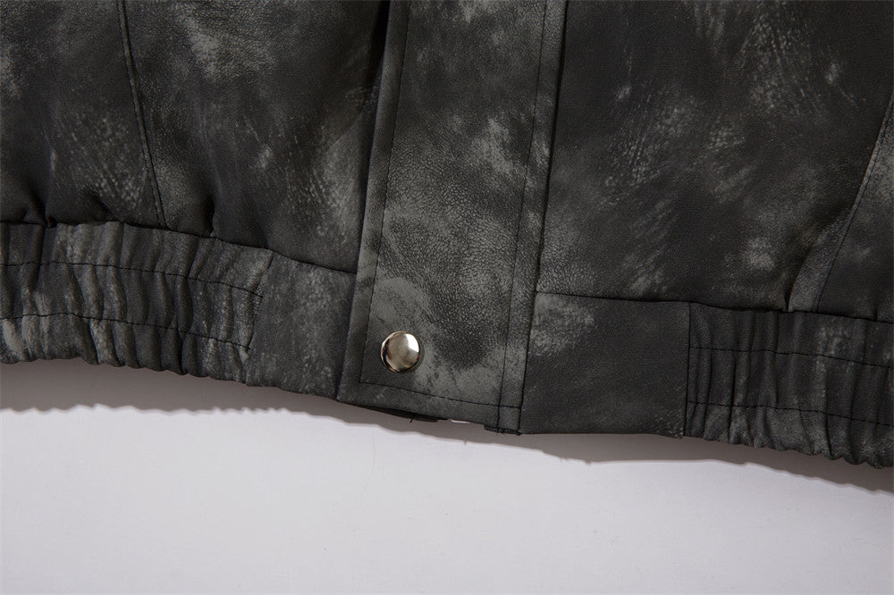 Tie-dyed Loose PU Leather Jacket For Men