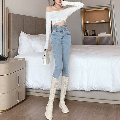 New Womens High Waisted Skinny Jeans Figure Hugging Slim Fit And Stretchy