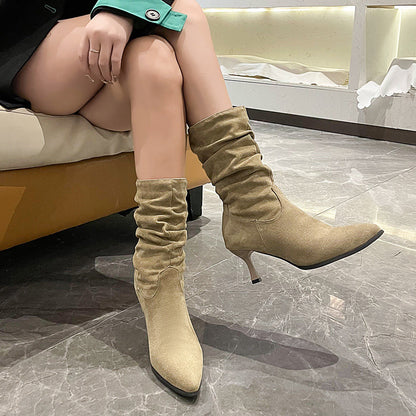 Womens Winter Thickened Pointed-toe High-heeled Ankle Boots