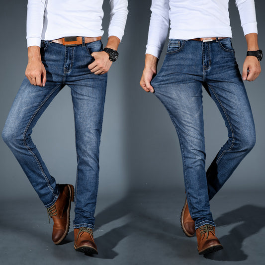 Mens Slim-fit Stretch Denim Jeans A Versatile Trendy Retro-tinged Korean-style Pair For Teens And Young Adults