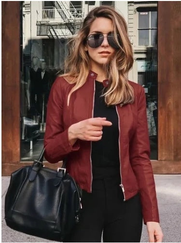 Autumn and winter women's fashion leather PU suit jacket