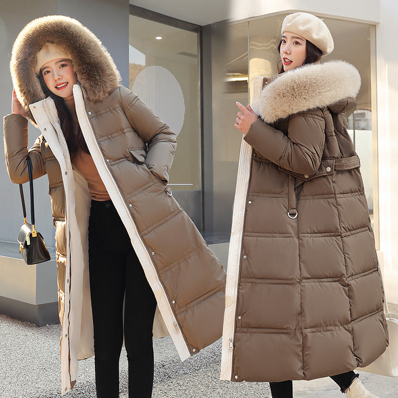 Womens Mid-length Below-the-knee Loose-fitting Padded Cotton Coat