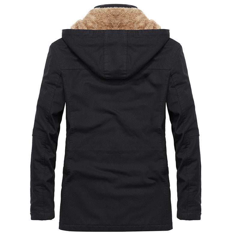 Men's thickened cotton-blend winter jacket with stand-up collar and zip closure for cold weather warmth and casual style