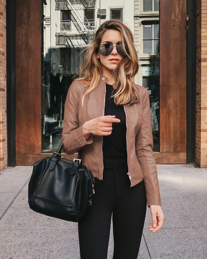 Autumn and winter women's fashion leather PU suit jacket