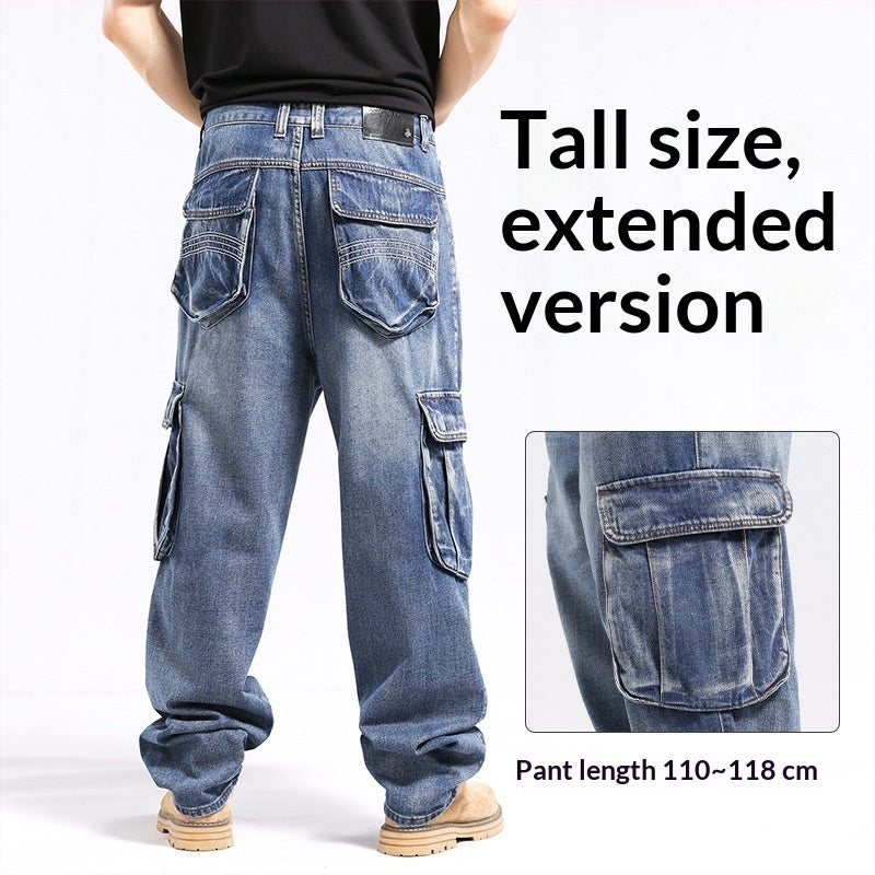 Tall Plus-size Stylish Wide-leg Jeans With Multiple Pockets