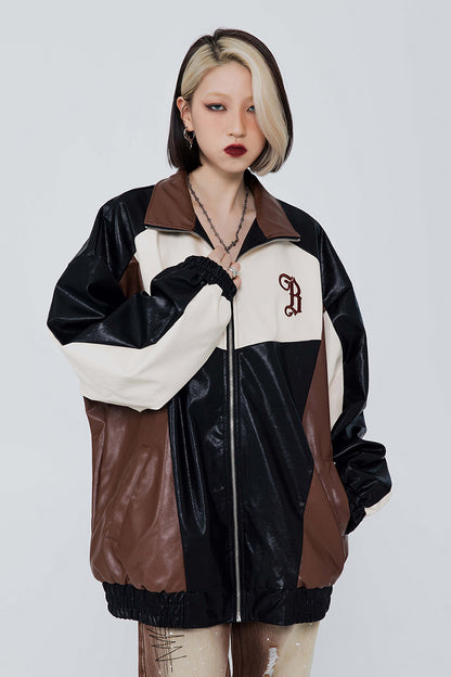 American Retro Stitching PU Leather Jacket For Men