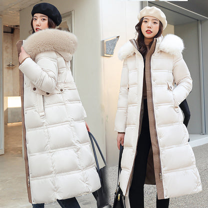 Womens Mid-length Below-the-knee Loose-fitting Padded Cotton Coat