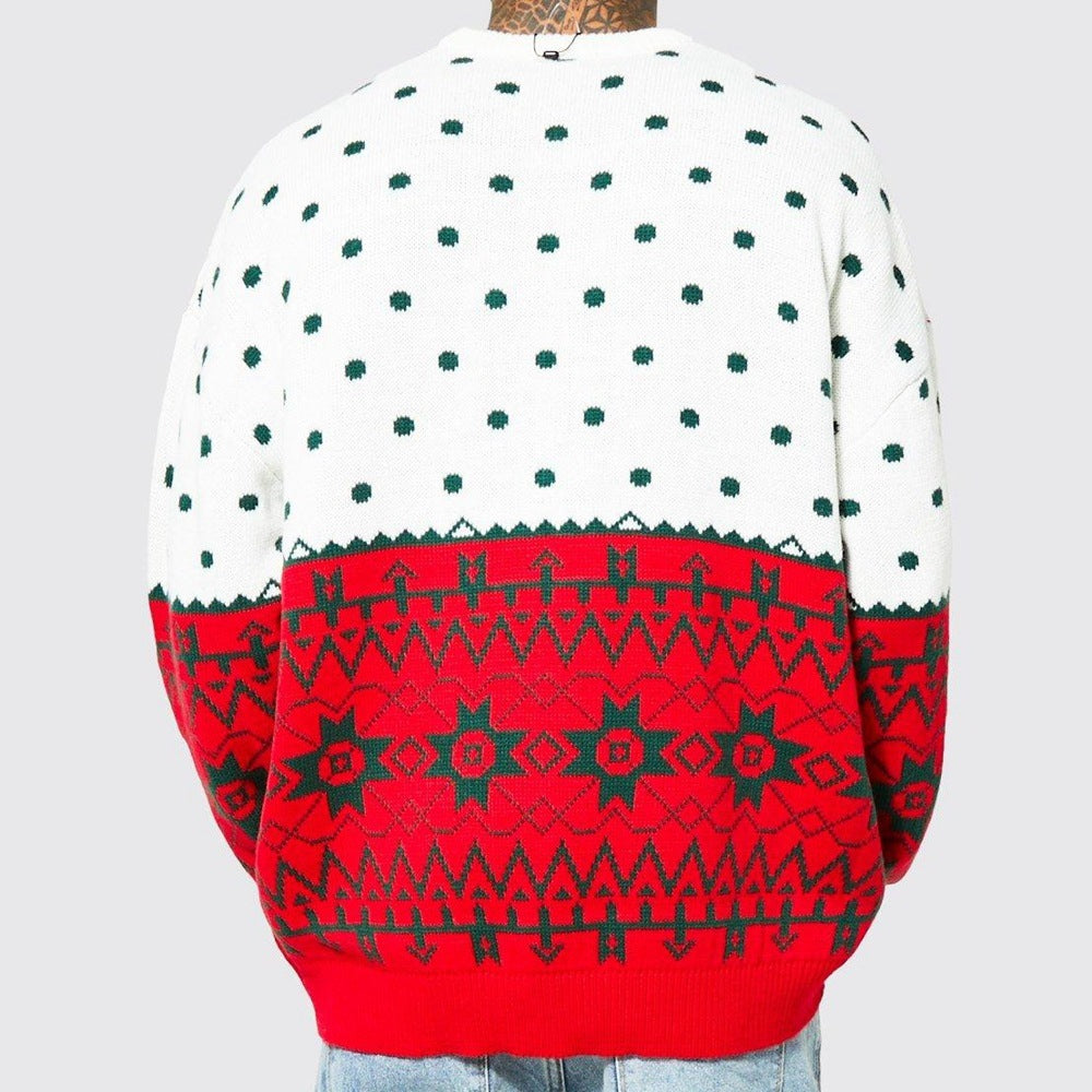Men's New Fashion Knitted Jacquard Loose Round Ned Christmasck Pullover Sweater For Autumn And Winter An