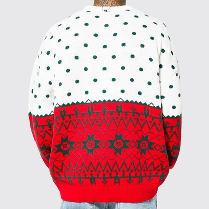 Men's New Fashion Knitted Jacquard Loose Round Ned Christmasck Pullover Sweater For Autumn And Winter An