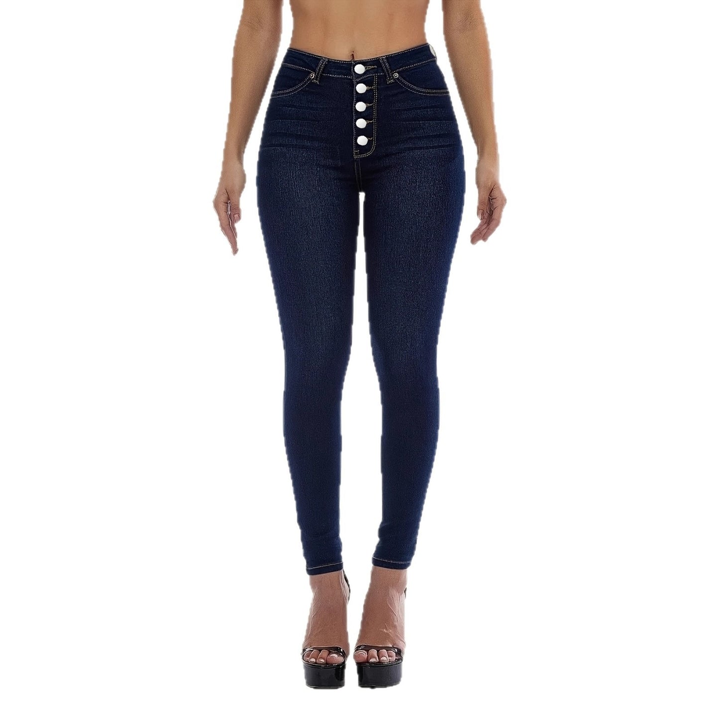 High-waisted Stretchy Multi-button Slim-fit Skinny Jeans