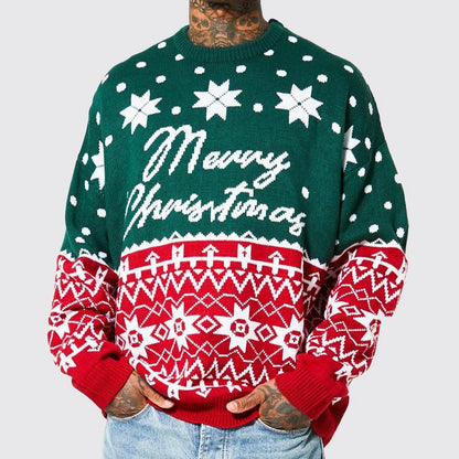 Men's New Fashion Knitted Jacquard Loose Round Ned Christmasck Pullover Sweater For Autumn And Winter An