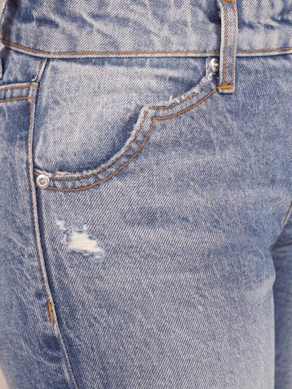 Flared Denim Jeans With A Retro Y2K Vibe Featuring A Washed And Distressed Finish For A Cool Edgy Look