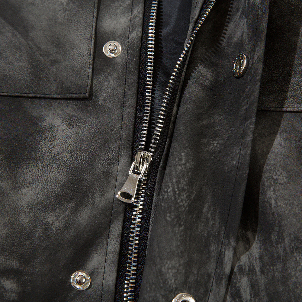 Tie-dyed Loose PU Leather Jacket For Men