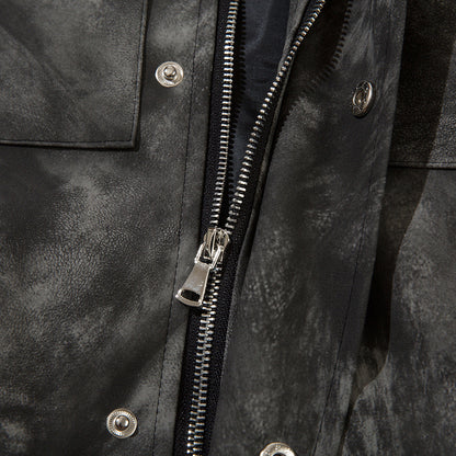 Tie-dyed Loose PU Leather Jacket For Men