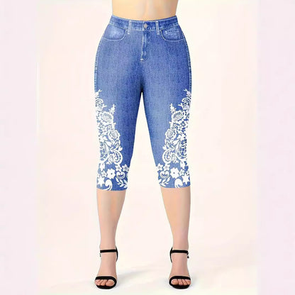 Womens Cowboy-Print Knitted Mid-Waist Casual Leggings