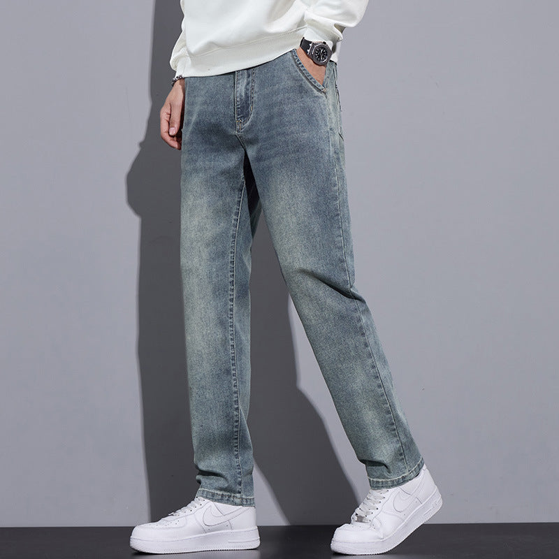 Mens Straight-Leg Loose-Fit Street-Style Wide-Leg Denim Jeans