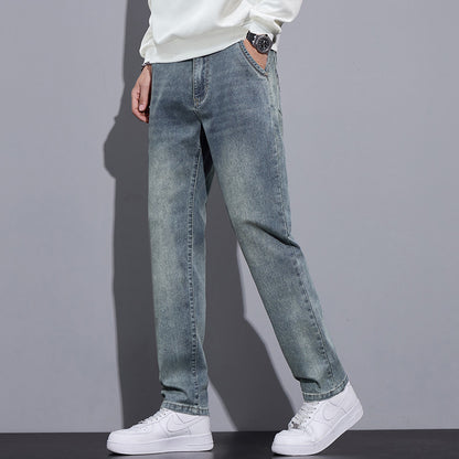 Mens Straight-Leg Loose-Fit Street-Style Wide-Leg Denim Jeans