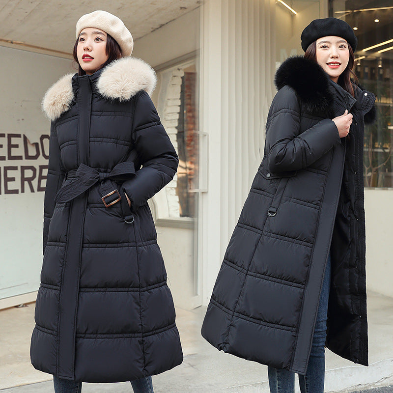 Womens Mid-length Below-the-knee Loose-fitting Padded Cotton Coat