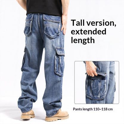 Tall Plus-size Stylish Wide-leg Jeans With Multiple Pockets