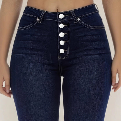 High-waisted Stretchy Multi-button Slim-fit Skinny Jeans