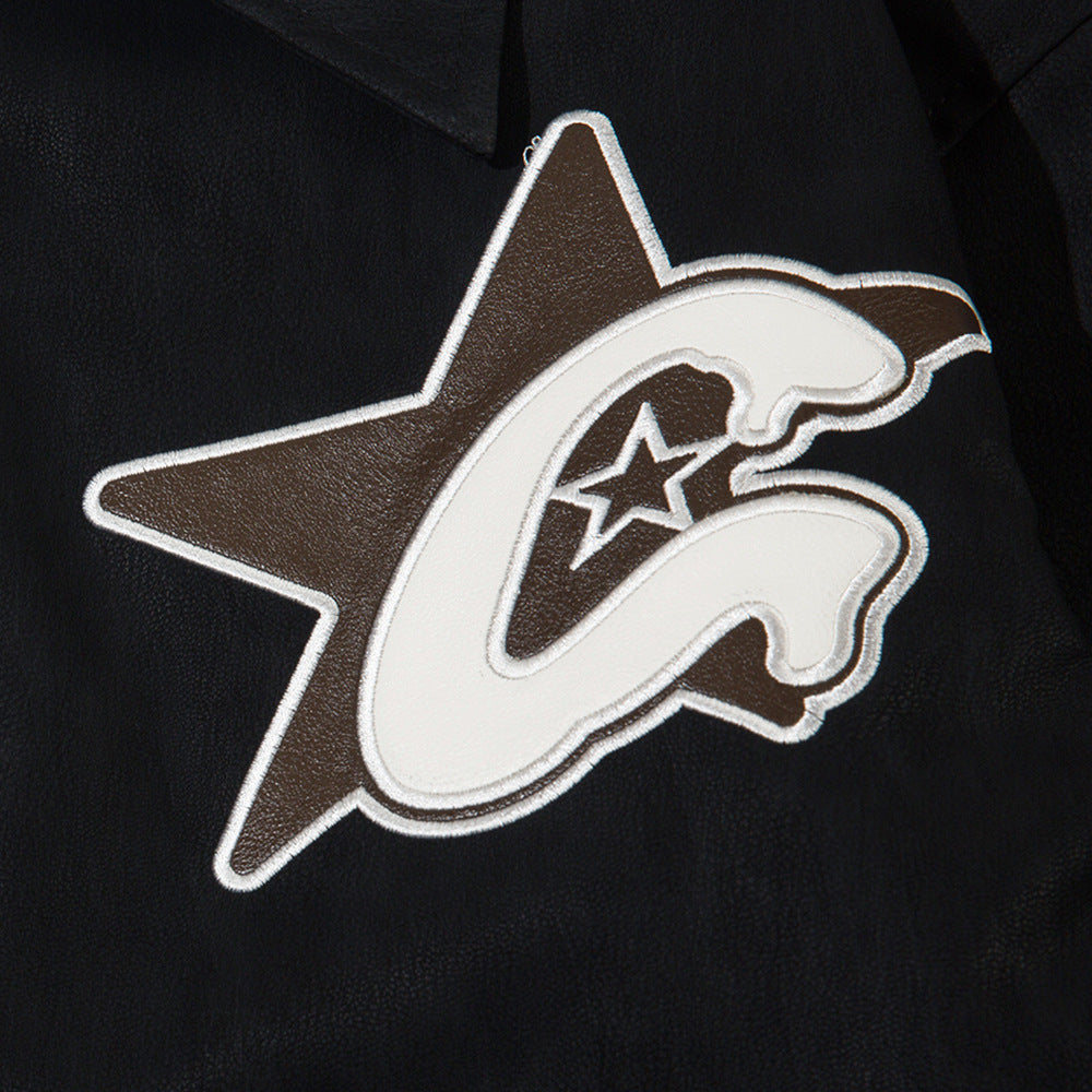 PU Leather Polo Collar Jacket Men