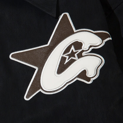 PU Leather Polo Collar Jacket Men