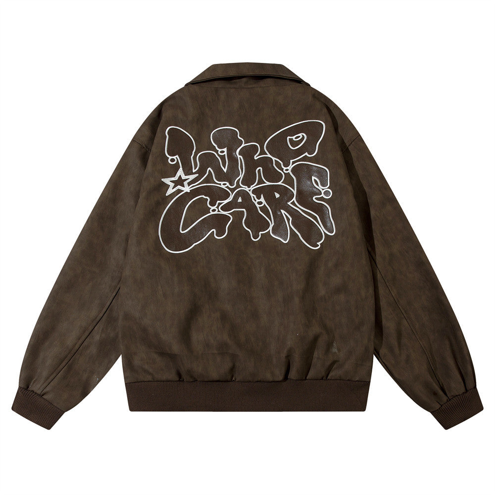 PU Leather Polo Collar Jacket Men