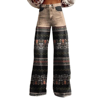 3D-printed Retro Sunflower Guitar Art-style Womens Wide-leg Flared Denim Jeans