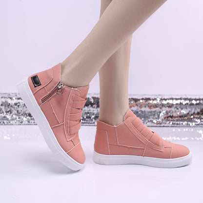 Canvas Flat Shoes Women Side Zipper Walking Sneakers