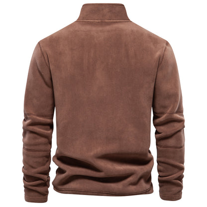Fashion Personality Stand-collar Zippered Sweatshirt With Fleece Winter Casual Pullover Top Men's Clothing