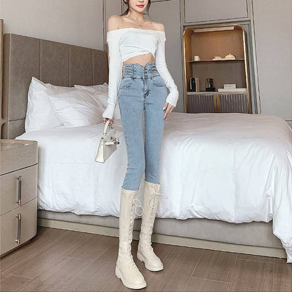 New Womens High Waisted Skinny Jeans Figure Hugging Slim Fit And Stretchy