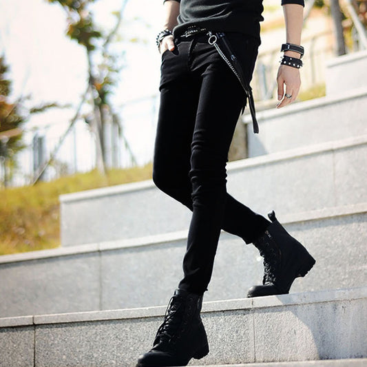 Mens Black Stretch Skinny Jeans Pencil Pants